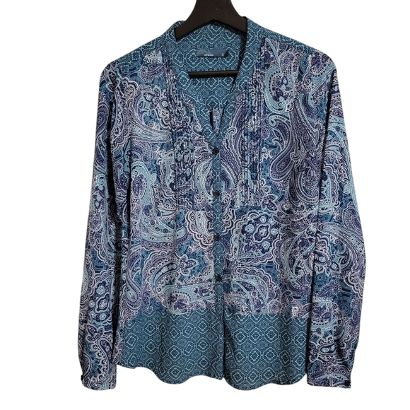 Prana Blue Paisley Mixed Print Long Sleeve Button Up Shirt - Picture 1 of 7